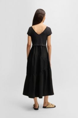 Maxi dress in cotton jersey and poplin, Black