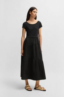 Maxi dress in cotton jersey and poplin, Black
