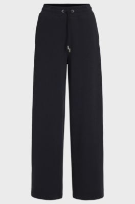 Wide-leg tracksuit bottoms in stretch fabric, Dark Blue