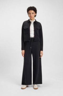 Wide-leg tracksuit bottoms in stretch fabric, Dark Blue