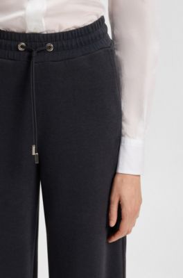 Wide-leg tracksuit bottoms in stretch fabric, Dark Blue