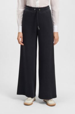 Wide-leg tracksuit bottoms in stretch fabric, Dark Blue