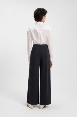 Wide-leg tracksuit bottoms in stretch fabric, Dark Blue