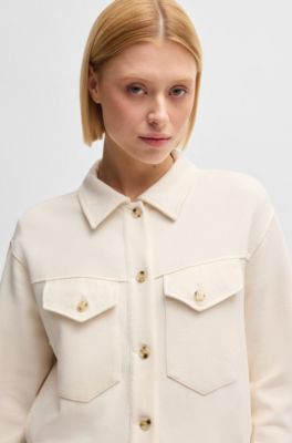 Stretch-jersey jacket with rear pleats, Natural