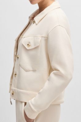 Stretch-jersey jacket with rear pleats, Natural