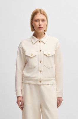 Stretch-jersey jacket with rear pleats, Natural
