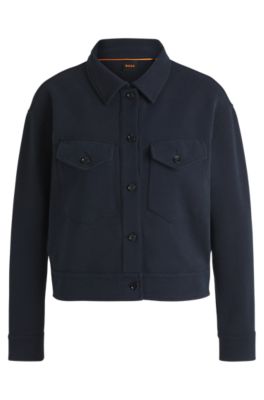 Stretch-jersey jacket with rear pleats, Dark Blue