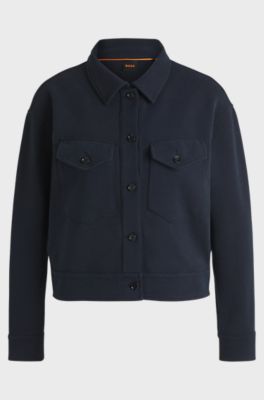 Stretch-jersey jacket with rear pleats, Dark Blue