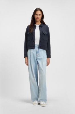 Stretch-jersey jacket with rear pleats, Dark Blue