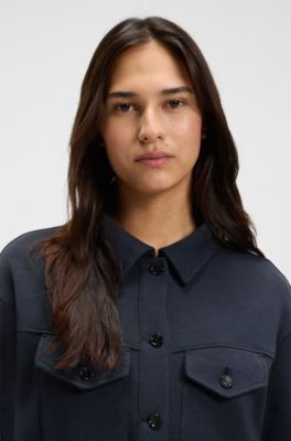 Stretch-jersey jacket with rear pleats, Dark Blue