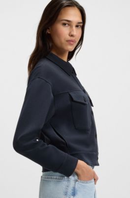 Stretch-jersey jacket with rear pleats, Dark Blue