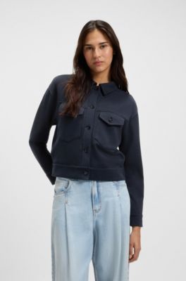 Stretch-jersey jacket with rear pleats, Dark Blue