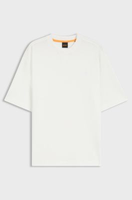 Waffle-cotton T-shirt with embroidered logo, Natural