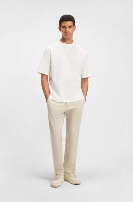 Waffle-cotton T-shirt with embroidered logo, Natural