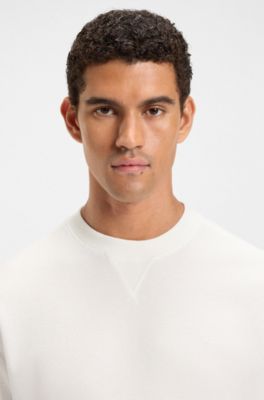 Waffle-cotton T-shirt with embroidered logo, Natural