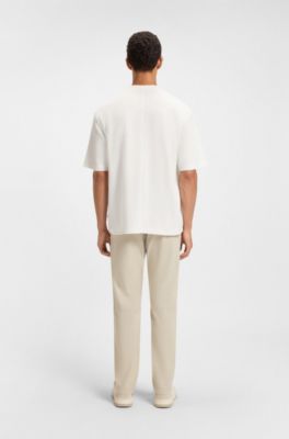 Waffle-cotton T-shirt with embroidered logo, Natural