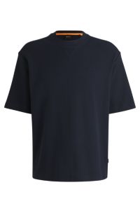 Waffle-cotton T-shirt with embroidered logo, Dark Blue