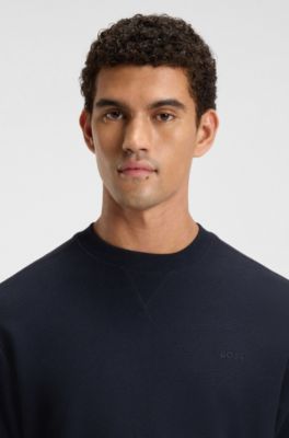 Waffle-cotton T-shirt with embroidered logo, Dark Blue