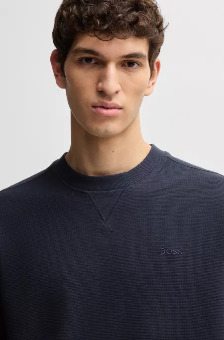 Waffle-cotton T-shirt with embroidered logo
