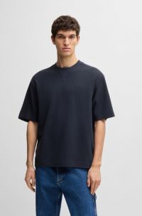 Camiseta de algodón gofrado con logo bordado, Azul oscuro