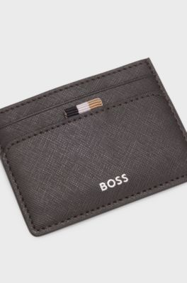 Porte-cartes avec logo emboss&eacute; en transfert, Marron fonc&eacute;