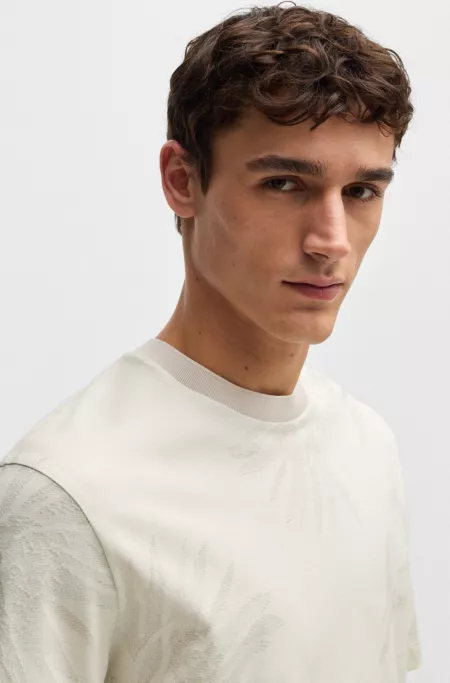 Mercerised-cotton T-shirt with floral jacquard