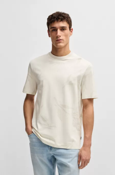 Mercerised-cotton T-shirt with floral jacquard