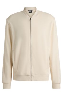 Sweatshirt med dragkedja i pik&eacute; av bomull och linne, Naturf&auml;rg