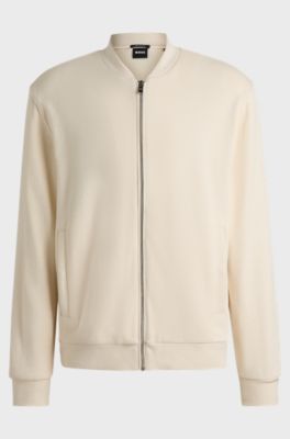 Zip-up sweatshirt in cotton-linen piqu&eacute;, Natural