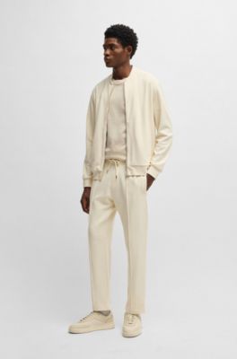 Zip-up sweatshirt in cotton-linen piqu&eacute;, Natural