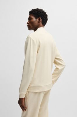 Sweatshirt med dragkedja i pik&eacute; av bomull och linne, Naturf&auml;rg