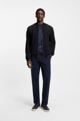 Zip-up sweatshirt in cotton-linen piqu&eacute;, Dark Blue