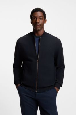 Sweatshirt met rits van katoenen piqu&eacute; met linnen, Donkerblauw