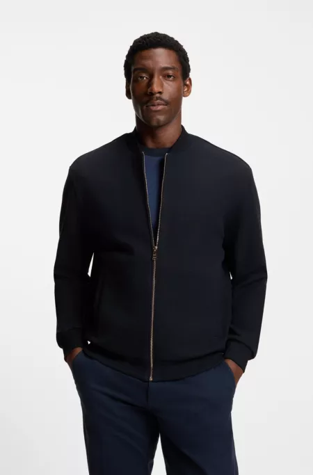 Zip-up sweatshirt in cotton-linen piqué