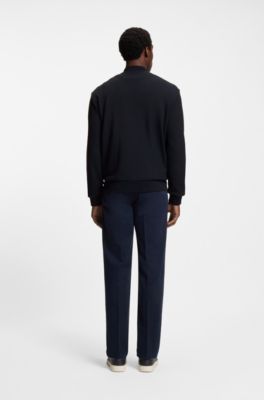 Sweatshirt met rits van katoenen piqu&eacute; met linnen, Donkerblauw