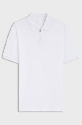 Cotton-blend polo shirt with waffle structure, White
