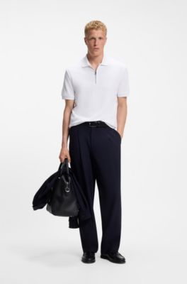 Cotton-blend polo shirt with waffle structure, White