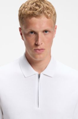 Cotton-blend polo shirt with waffle structure, White