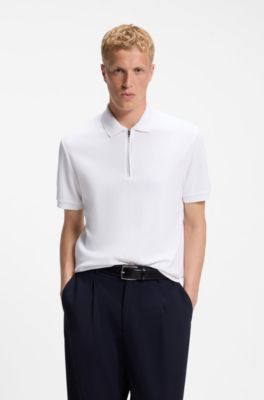 Cotton-blend polo shirt with waffle structure, White