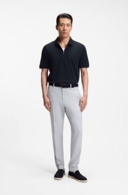 Cotton-blend polo shirt with waffle structure, Dark Blue