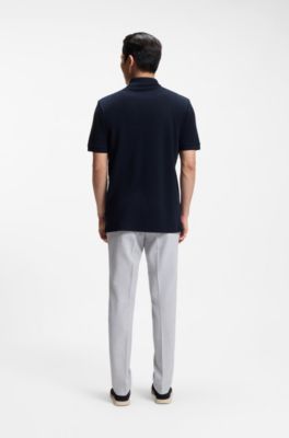 Cotton-blend polo shirt with waffle structure, Dark Blue