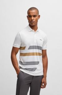 Paddy-polo met strepenprint van stretchjersey, Wit