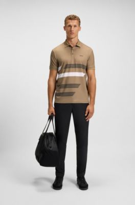 Paddy stretch-jersey polo shirt with stripe print, Beige
