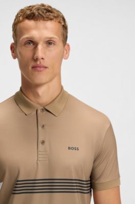 Paddy stretch-jersey polo shirt with stripe print, Beige