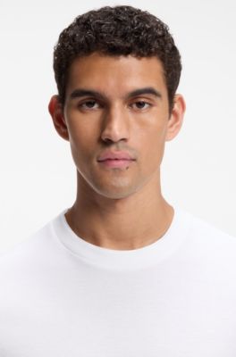 Mercerised cotton-blend T-shirt with waffle structure, White