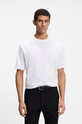 Mercerised cotton-blend T-shirt with waffle structure, White