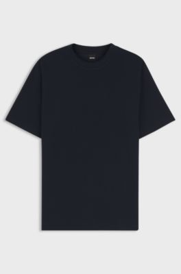 Mercerised cotton-blend T-shirt with waffle structure, Dark Blue