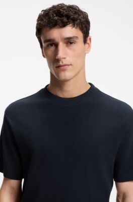 Mercerised cotton-blend T-shirt with waffle structure, Dark Blue