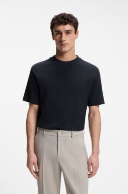 Mercerised cotton-blend T-shirt with waffle structure, Dark Blue