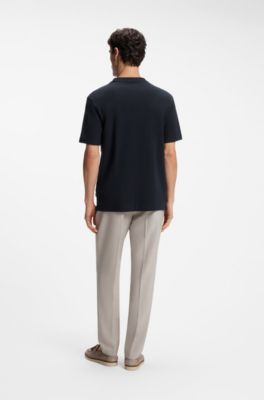 Mercerised cotton-blend T-shirt with waffle structure, Dark Blue